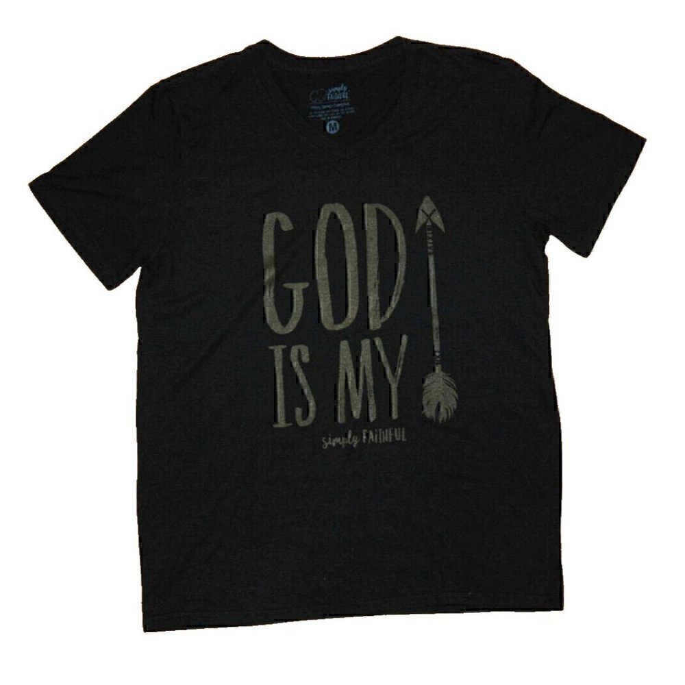 SIMPLY FAITHFUL Shirt Women's Sz M Black Top Preppy Strong Courageous Tee Blouse
